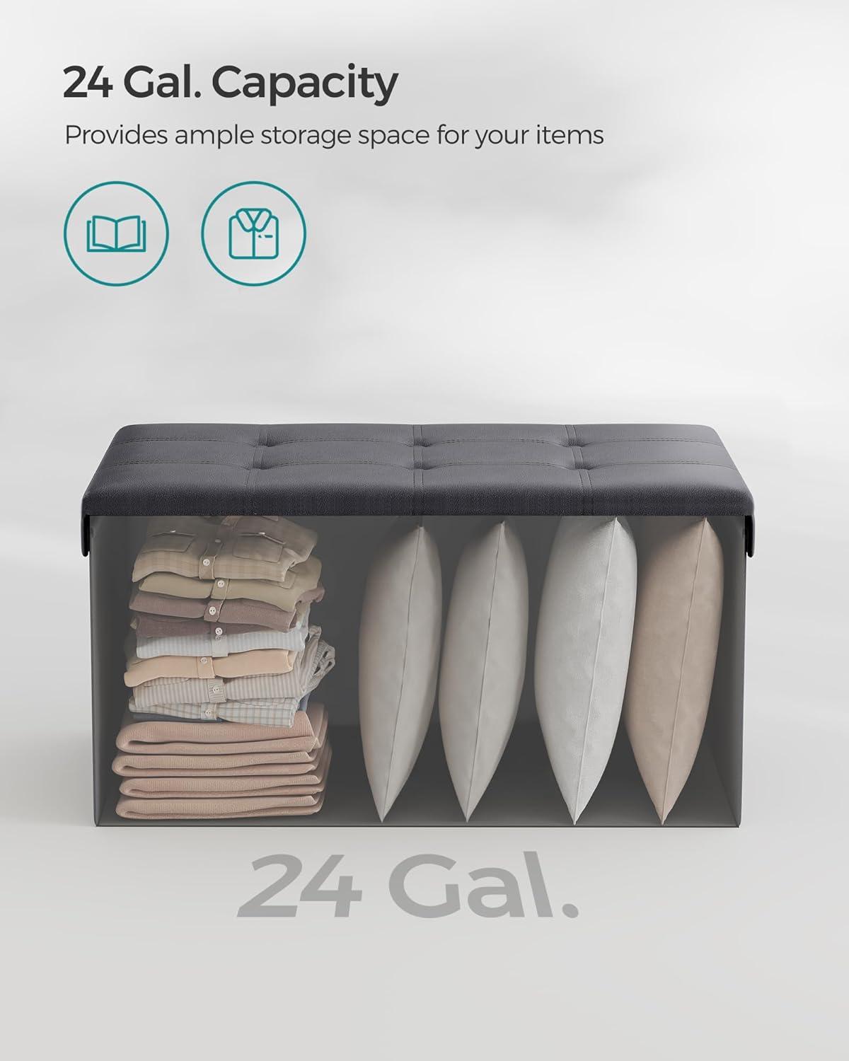 SONGMICS Mazie Collection - 30 Inches Folding Storage Ottoman Bench, Ottoman with Storage, Foot