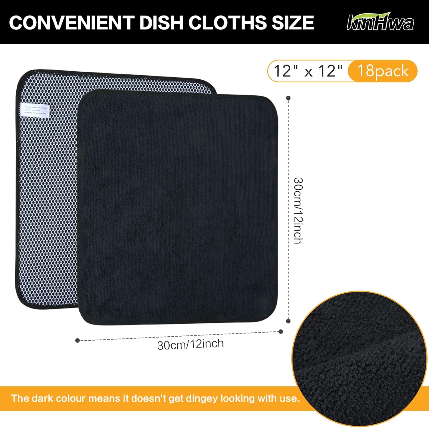 KinHwa Kitchen Washcloths for Dishes Absorbent Microfiber Dish Cloths Quick Dry Dish Rags with Poly