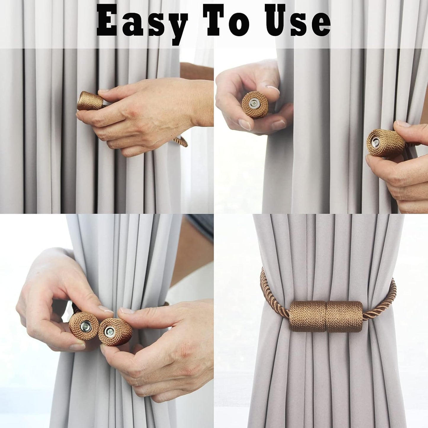 2 Pack Strong Magnetic Curtain Tiebacks Outdoor Elegant Decorative Tie Backs Modern Rope Tiebacks