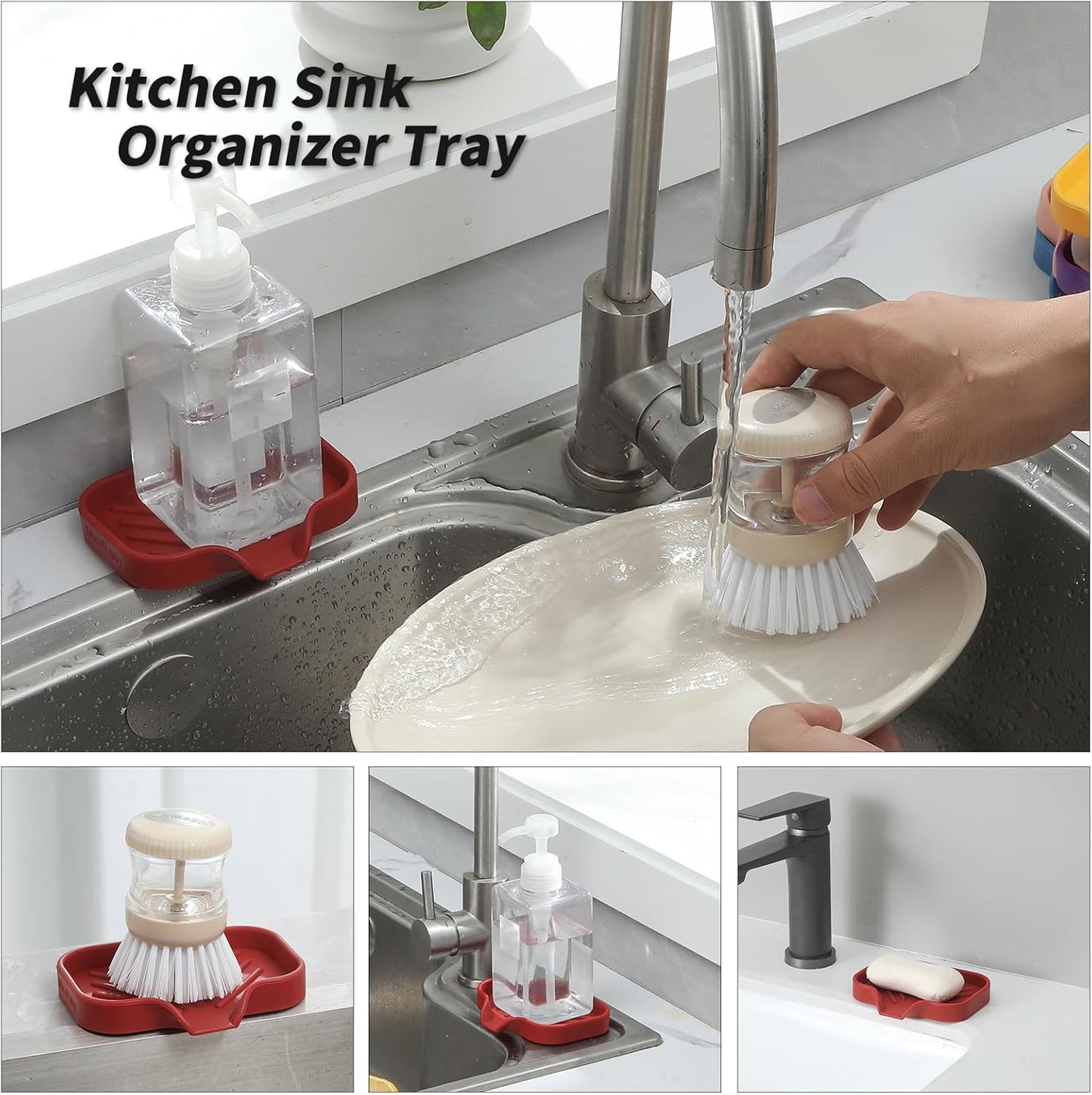 Silicone Bathroom Soap Dishes with Drain Spout-Bathroom and Kitchen Sink Organizer,Sponge