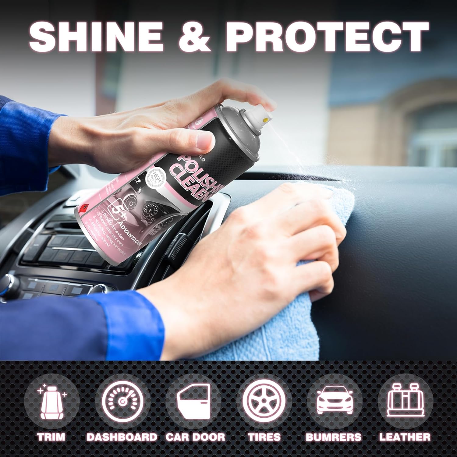Interior Cleaner and Protectant, 15 Fl Oz Polishing Cleaner Car Interior Spray - Repels Dust &