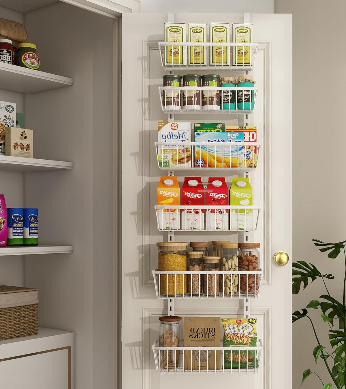 12 Inch Wide Narrow Over The Door Pantry Organizer, Pantry Organization and Storage, 6-Tier Metal