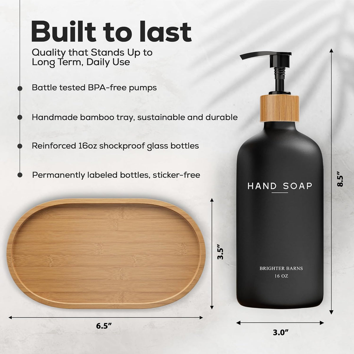 Black Glass Hand and Dish Soap Dispenser Set by Brighter Barns - Kitchen Soap Dispenser Set with