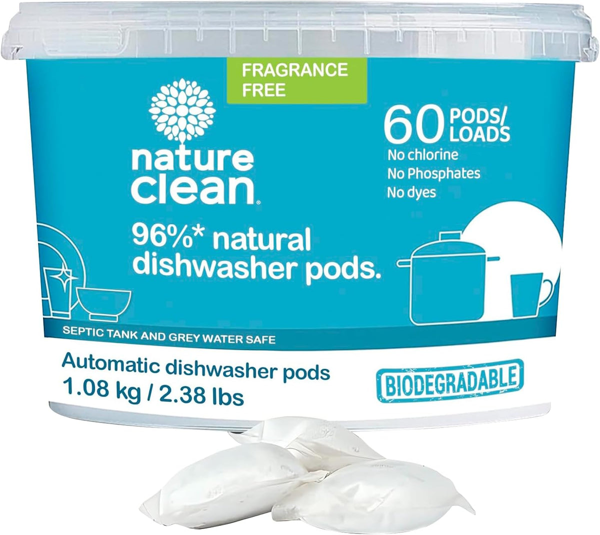 Nature Clean All Natural Dishwasher Pods, Plant-Based Non Toxic Dishwasher Detergent, Dishwashing