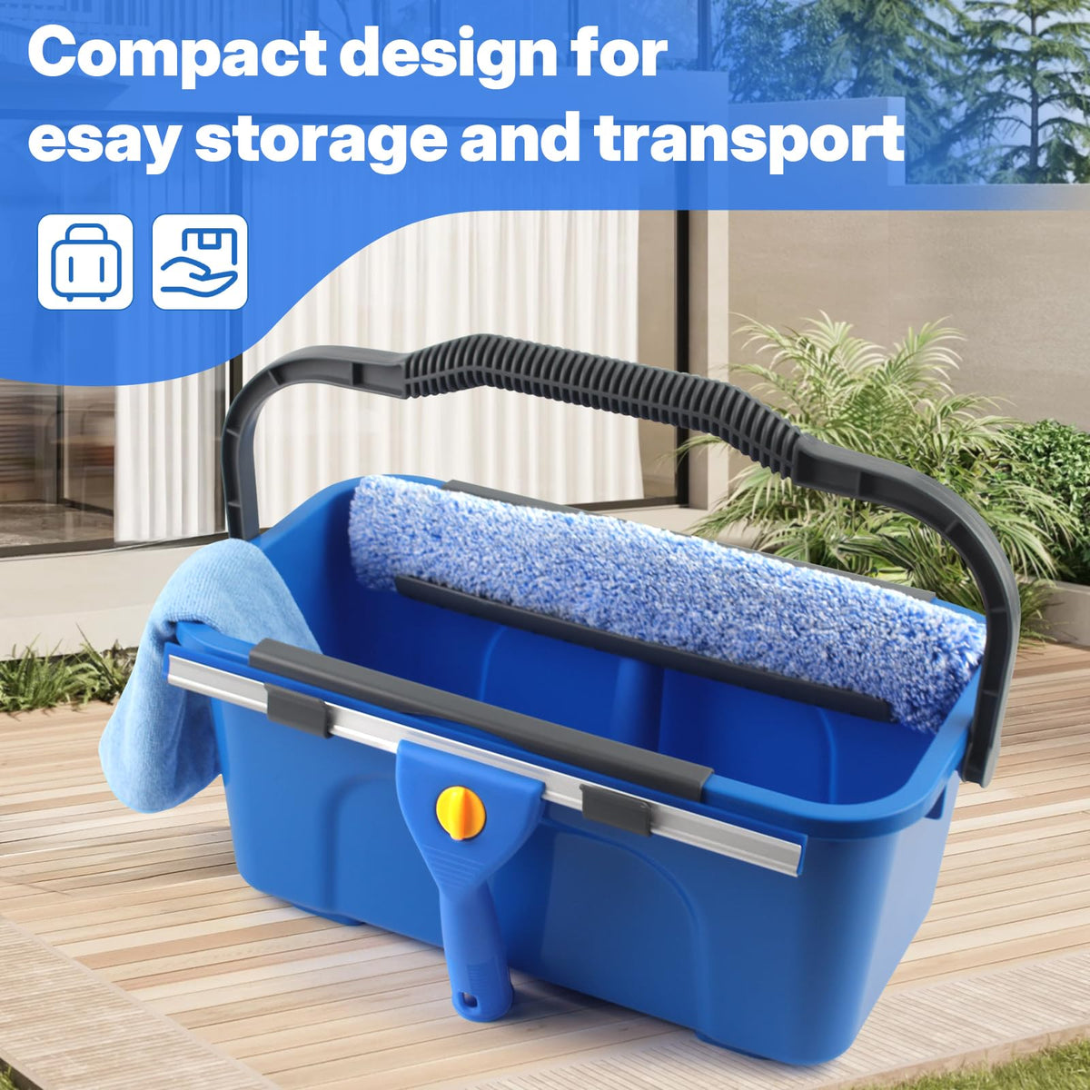 PIMEKOY Window Cleaning Kit with Bucket, Squeegee and Scrubber for Outdoor