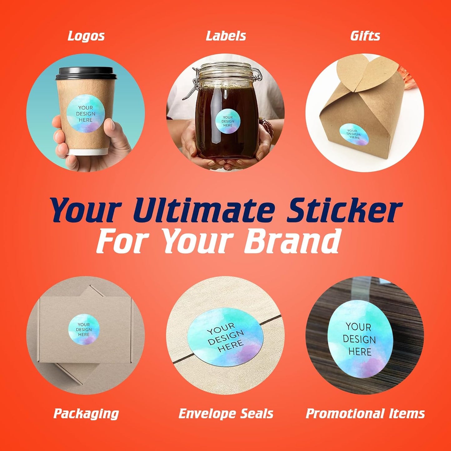 100 Custom Vinyl Stickers - Upload Your own Image, Text, Design, Logo - Personalized Logo Labels