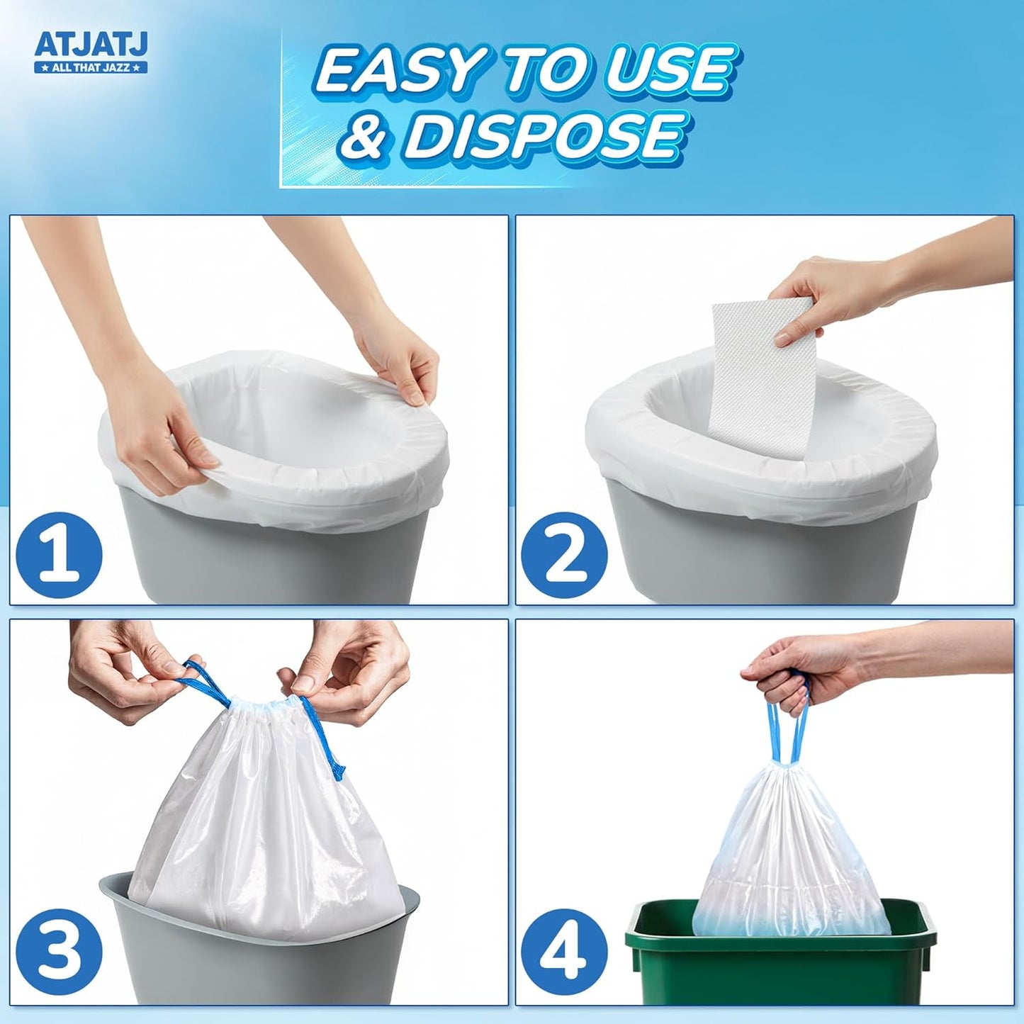 60 Packs Commode Liners With 60 Absorbent Pads, Leak-Proof Disposable Toilet Bags for Adults, Fits