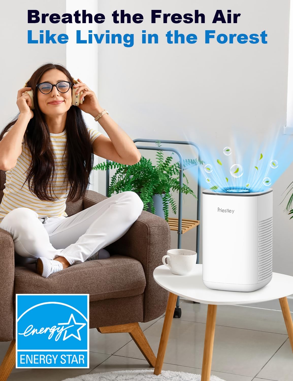 Priestley Small Air Purifiers for Home Bedroom Dorm Office Desktop, 20dB Quiet 3-in-1 HEPA Air