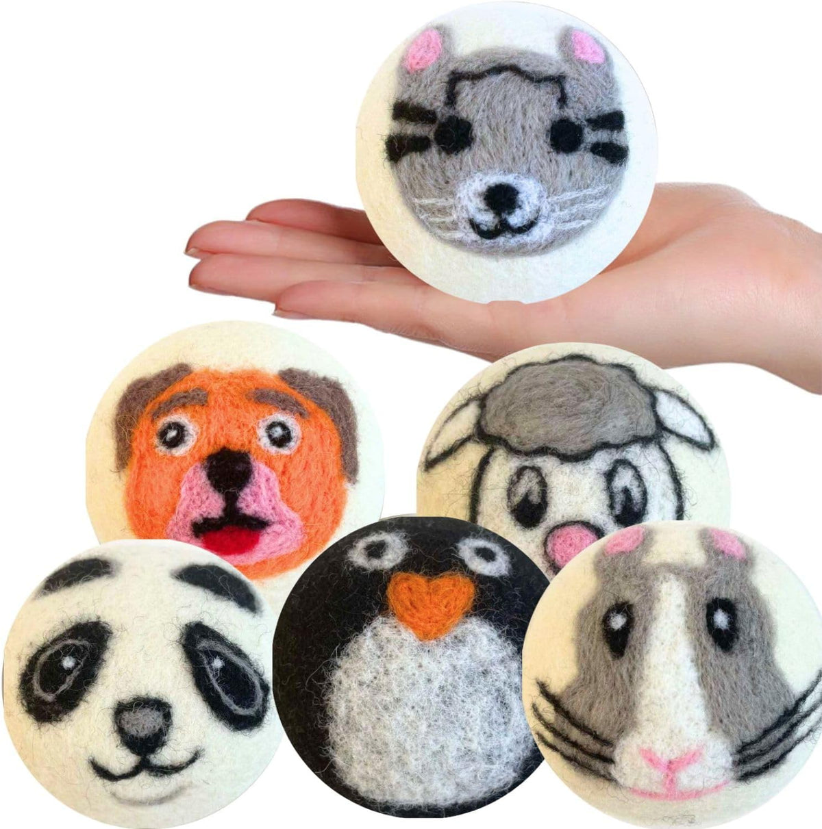 Wool Dryer Balls Organic Premium | Handcrafted Animal Collection A | 6 Balls XL, Ethically &