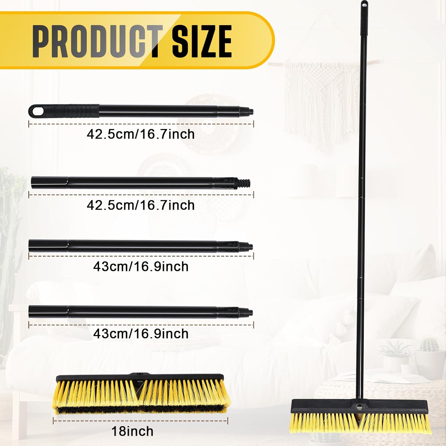 Zhehao 6 Pack 18 Inches Push Broom Outdoor, Multi Surface Garden Brush Broom with Adjustable 63"