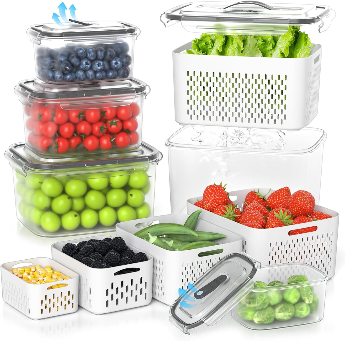 5 Pack Fruit Storage Containers for Fridge - Clear Berry Containers with Colander, Airtight Fridge