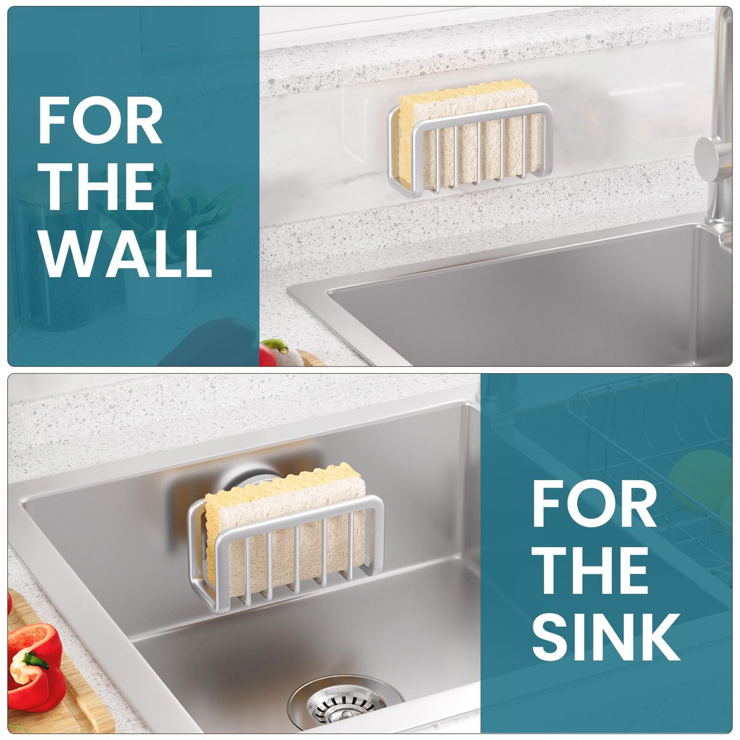 TAILI Rustproof Sponge Holder for Kitchen Sink with Suction Cup-Silver