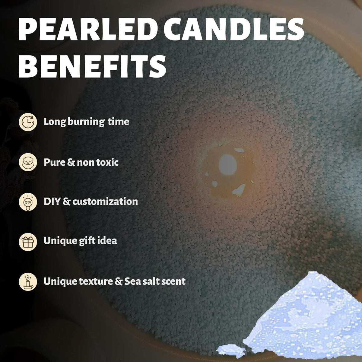 Sea Salt Scented Sky Blue Pearled Candle 18oz Luxury Sand Candle Granulated Wax - 30 Cotton Wicks
