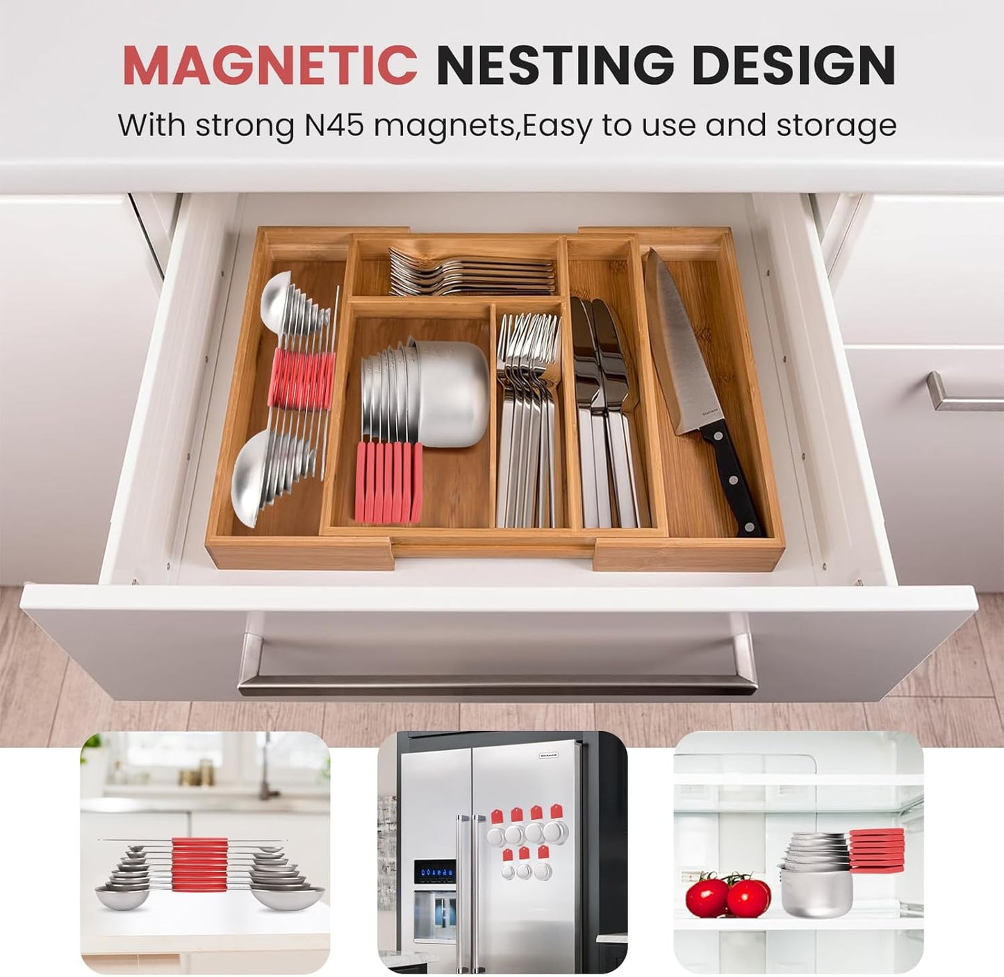 Magnetic Measuring Cups and Spoons Set-Heavy Duty 304 Stainless Steel，Double Measurement