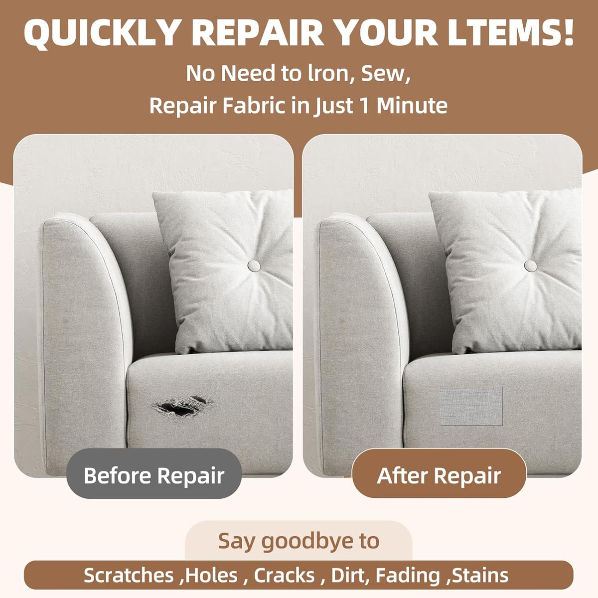 Fabric Repair Patch, 17X158 Inch Fabric Large Repair Tape, Self-Adhesive Patches for Furniture