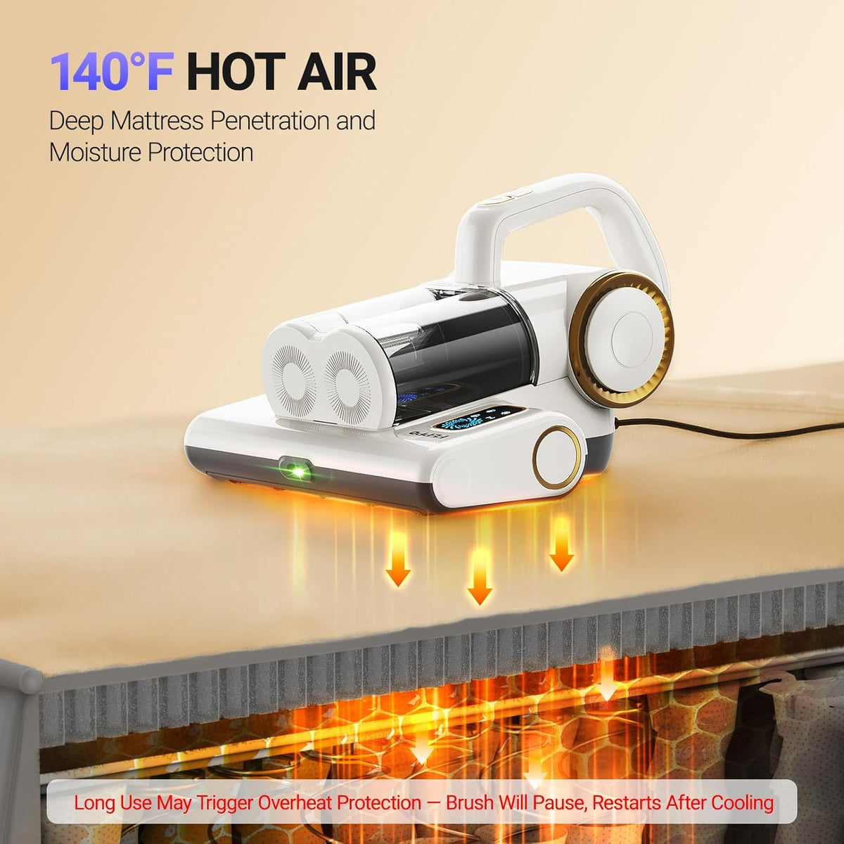 FEPPO Mattress Vacuum Cleaner, 16Kpa Bed Vacuum Cleaner with 253.7nm UV-C Light, 140°F Heat, HEPA