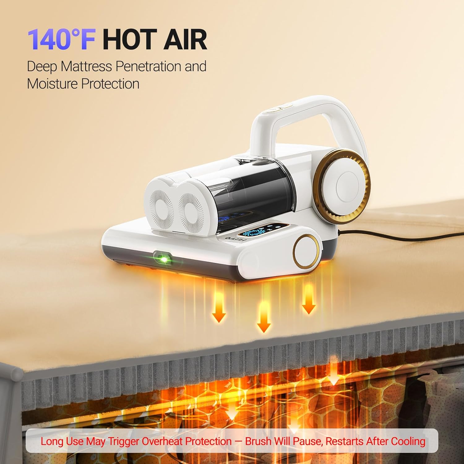 FEPPO Mattress Vacuum Cleaner, 16Kpa Bed Vacuum Cleaner with 253.7nm UV-C Light, 140°F Heat, HEPA