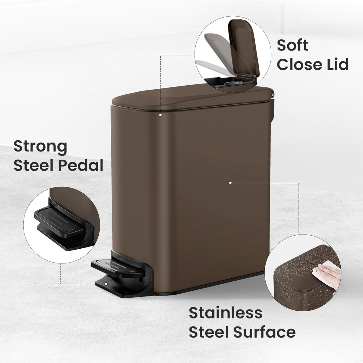 Cesun Small Bathroom Trash Can with Lid Soft Close, Step Pedal, 6 Liter / 1.6 Gallon Stainless