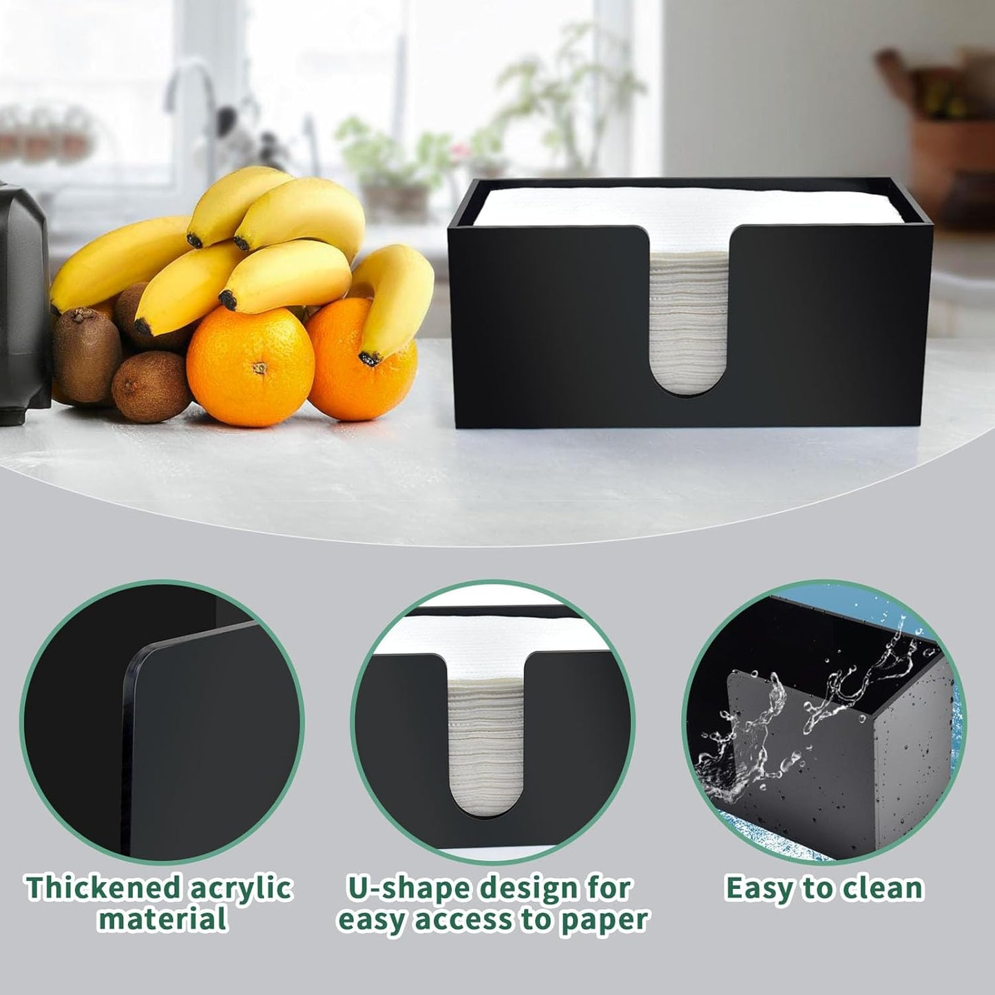 4Pack Black Acrylic Countertop Paper Towel Dispenser, Napkin Dispenser, Multifold Acrylic Paper