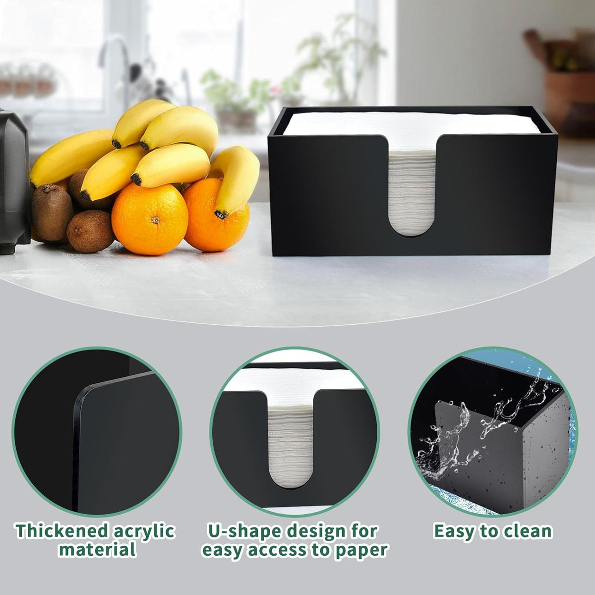 1Pack Paper Towel Holder Countertop, Black Acrylic Napkin Dispenser, Multifold Paper Towel
