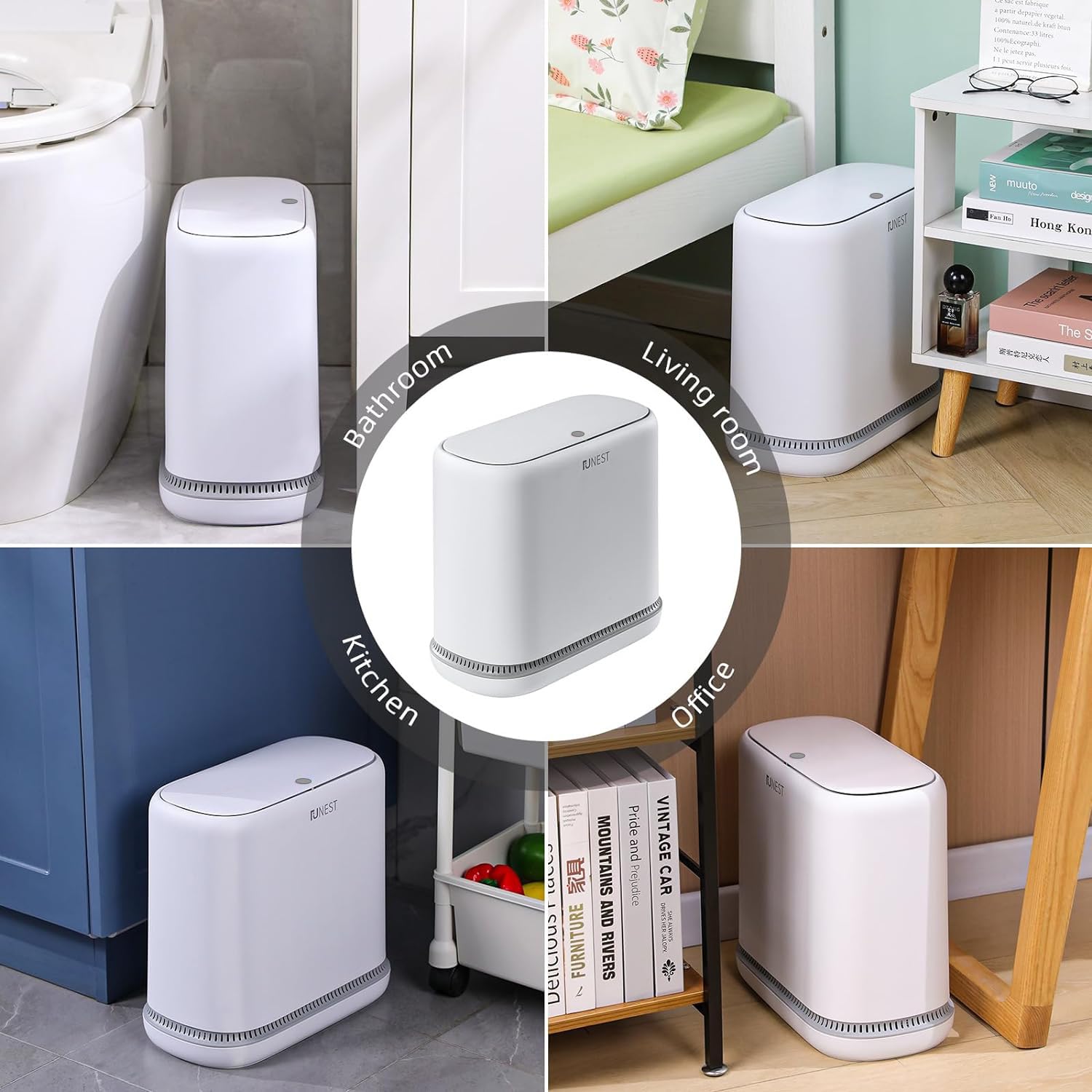 funest Bathroom Trash Can, 3.3 Gallon Slim Trash Can with Lid, Adsorption Garbage Can with