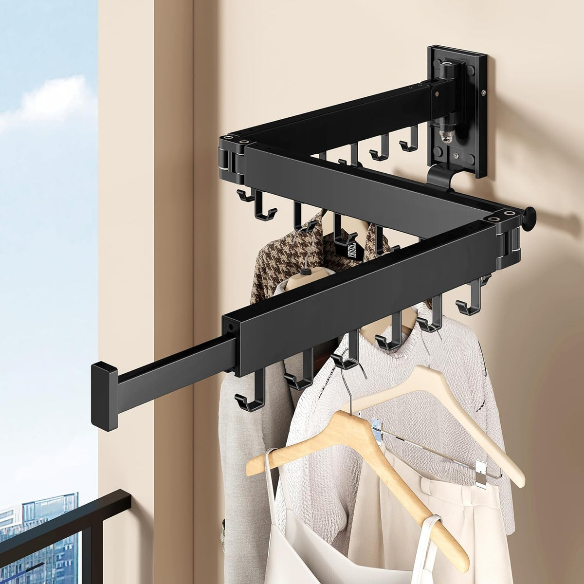 Wall Mounted Collapsible Clothes Drying Rack, Space-Saving Laundry Drying Rack Clothing Hanger
