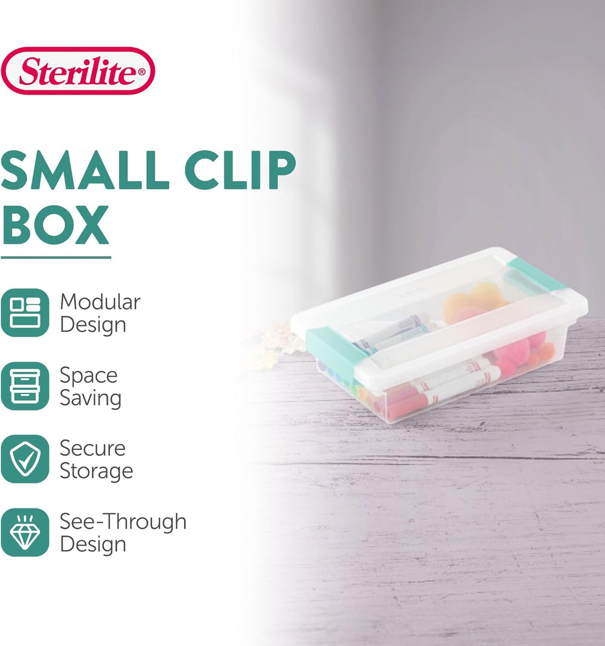 Sterilite 18-Pack Clip Box, Stackable Clear Plastic Bins with Latching Lids, Small - Writing, Arts