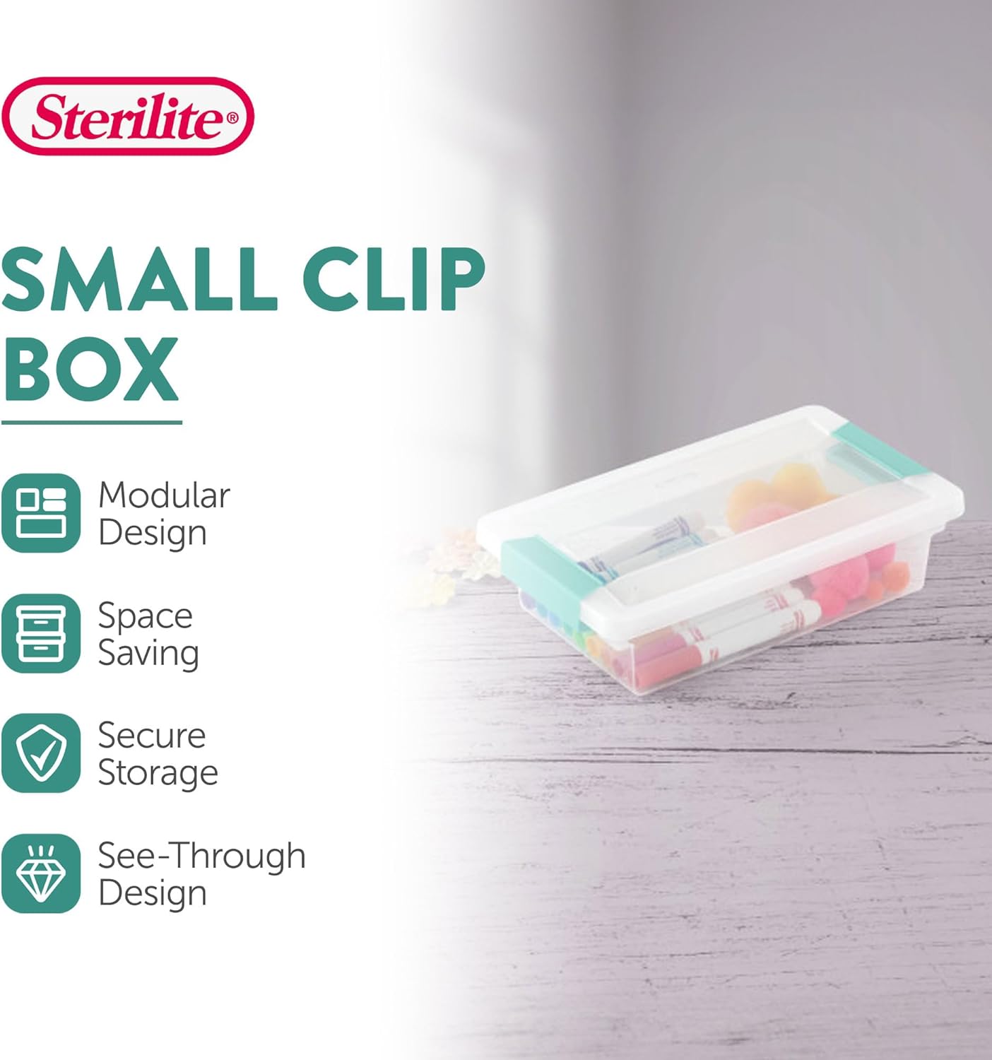 Sterilite 18-Pack Clip Box, Stackable Clear Plastic Bins with Latching Lids, Small - Writing, Arts