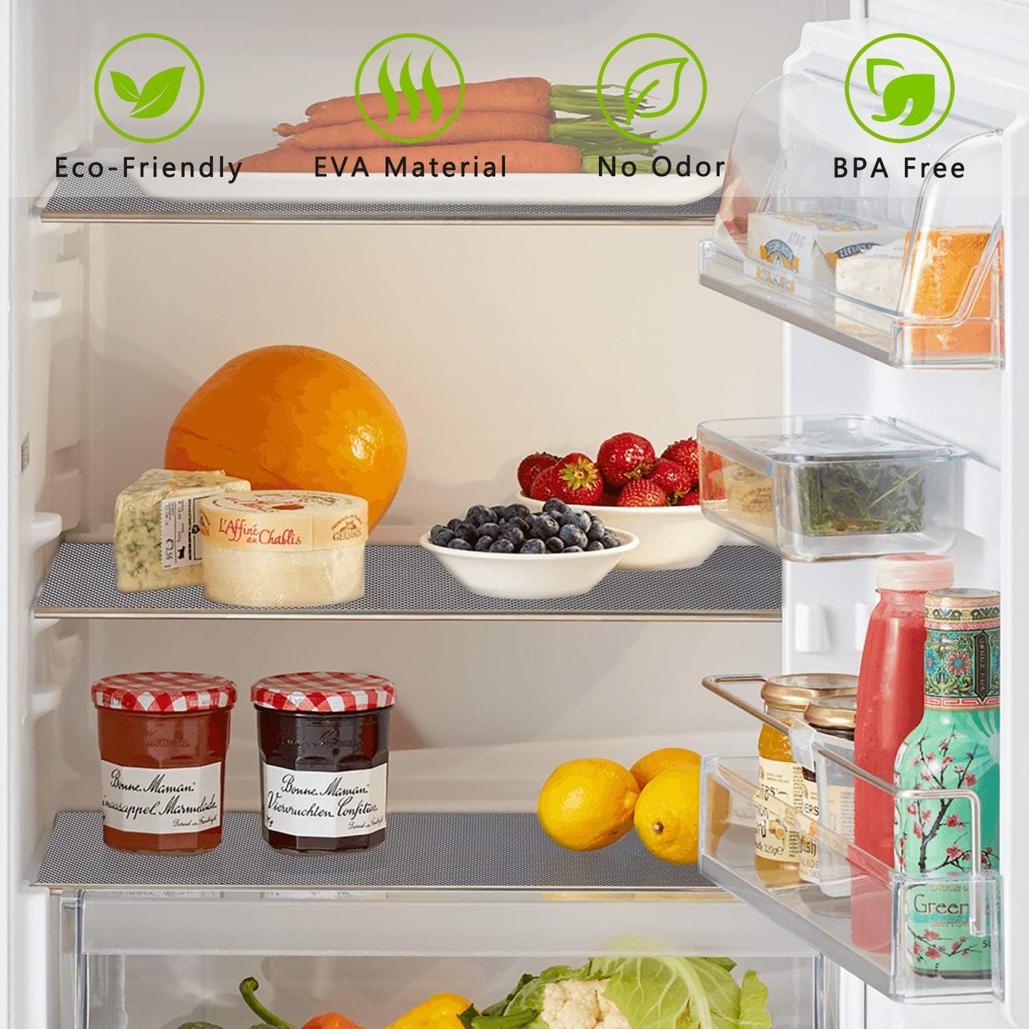 Kitchen Shelf Liner Drawer Liners, Non-Adhesive Refrigerator Liners Waterproof Fridge Mats with