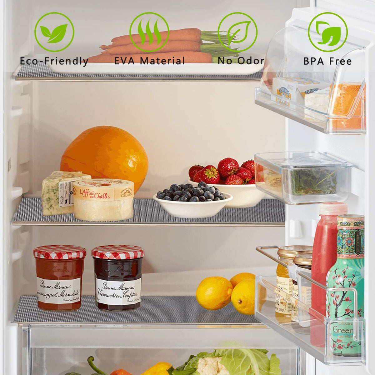Kitchen Shelf Liner Drawer Liners, Non-Adhesive Refrigerator Liners Waterproof Fridge Mats with