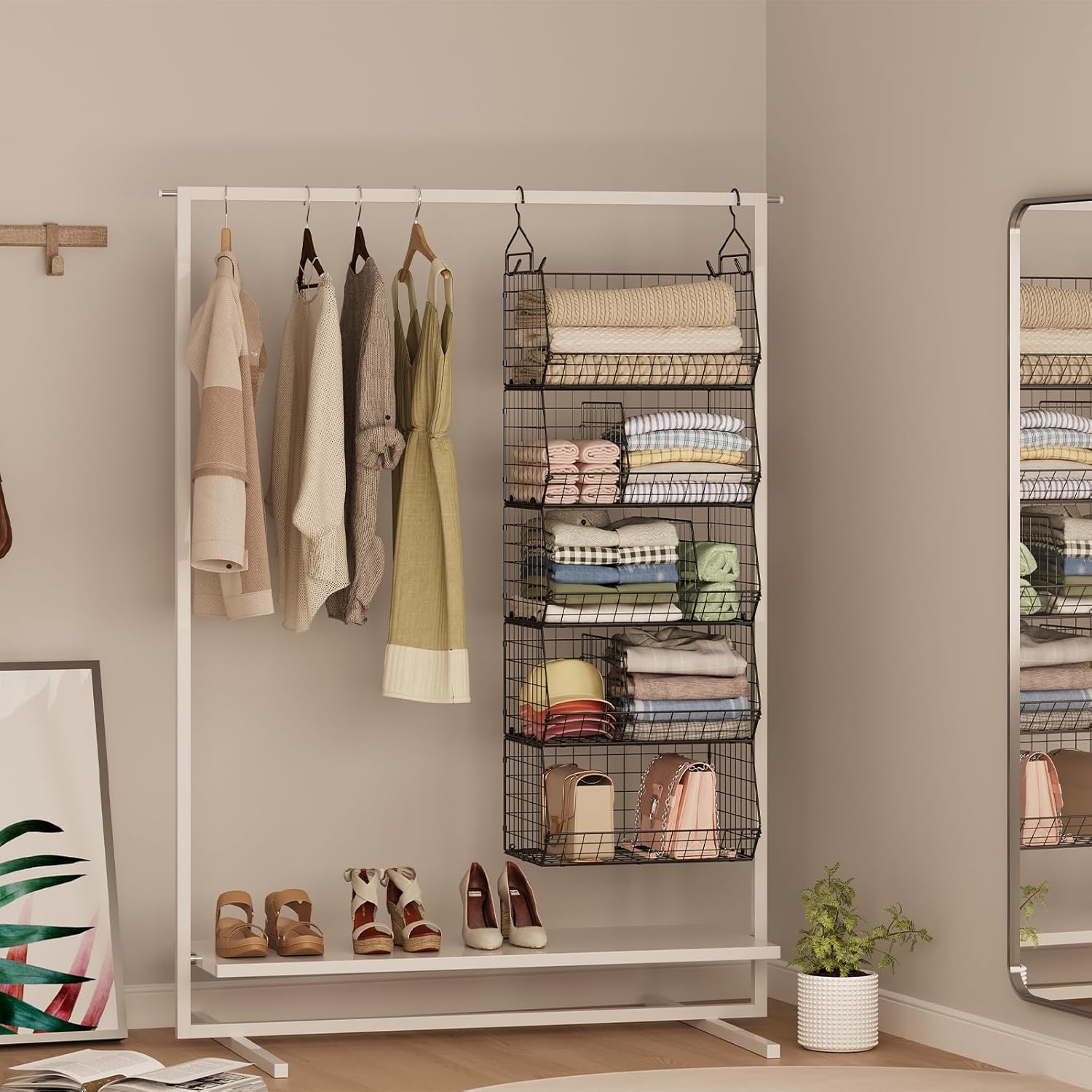5 Tier Extra Large Closet Hanging Organizer with 5 Dividers,16.5"L x 11.8"W x 51.4"H Closet