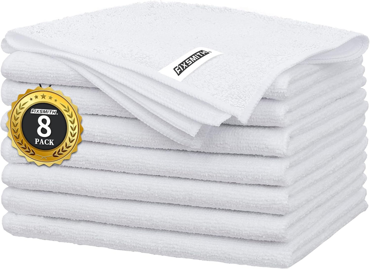 FIXSMITH White Microfiber Cleaning Cloth -Pack of 8, Highly Absorbent Cleaning Rags, 16"X12" All
