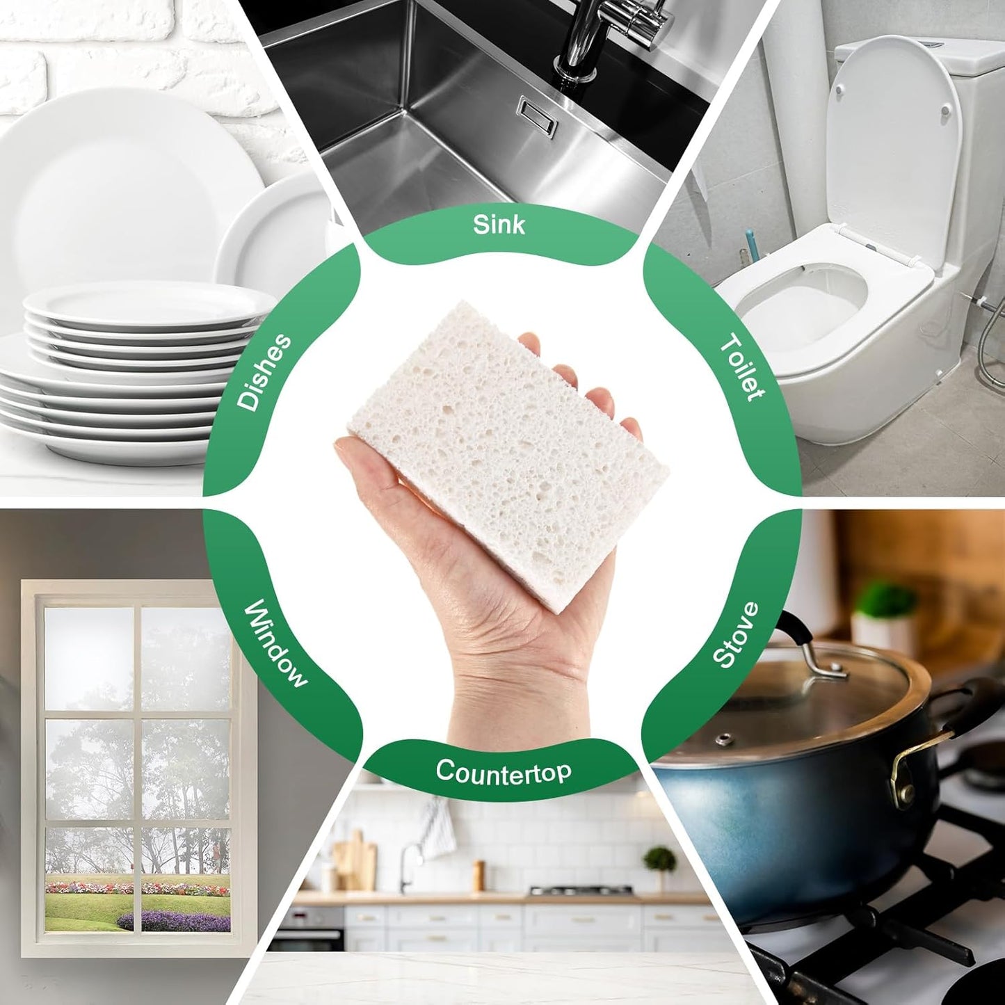 6-Pack Kitchen Sponges, Condense Eco Cellulose Non-Scratch Scrub Heavy Sponge for