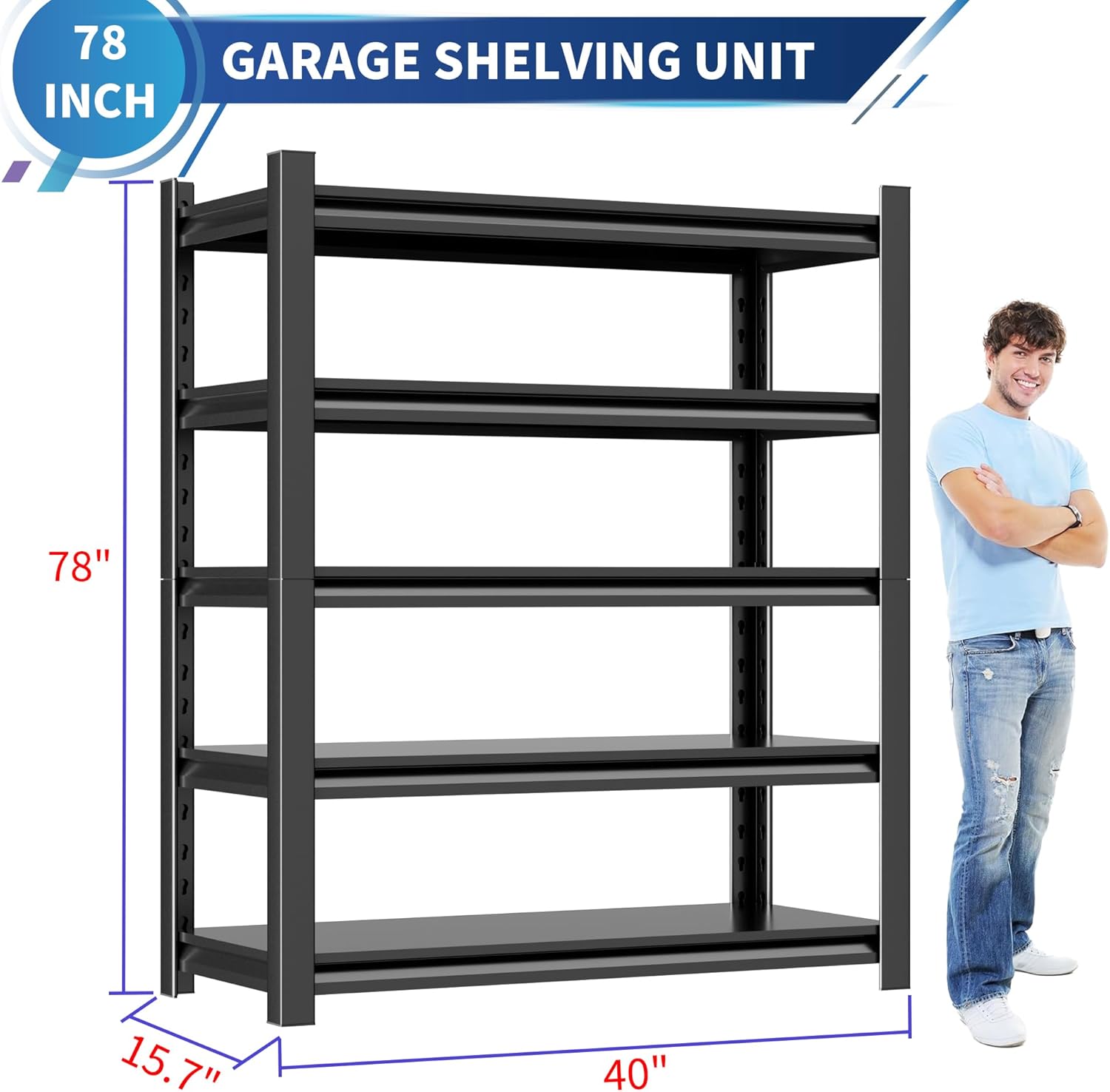Garage Shelving Unit,78"*40“*16”Thickened Metal Shelving Units for Garage Storage Shelves