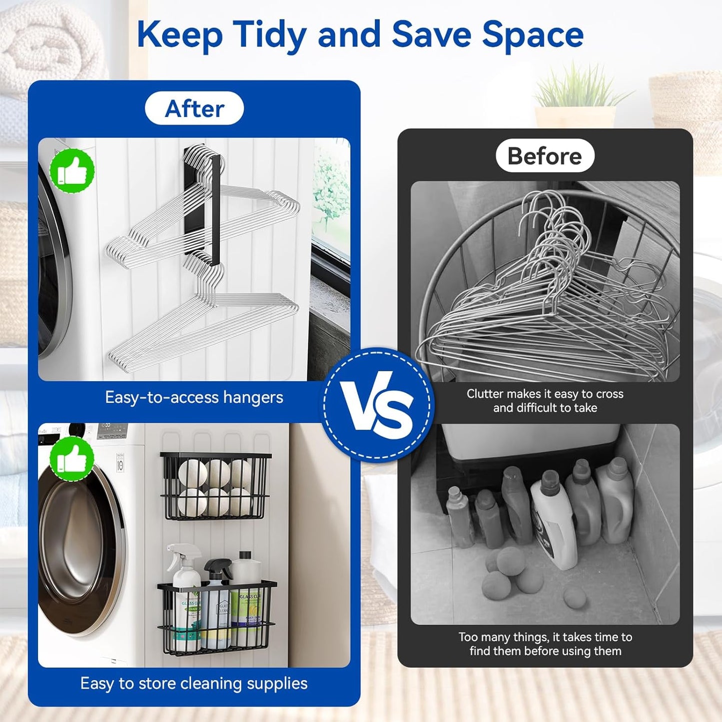 Magnetic Dryer Ball Holder and Magnetic Hanger Holder for Laundry Room Organization and Storage