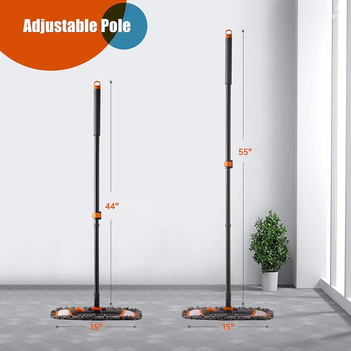 Mops for Floor Cleaning with 3 Different Washable Pads and Extendable 55” Long Handle
