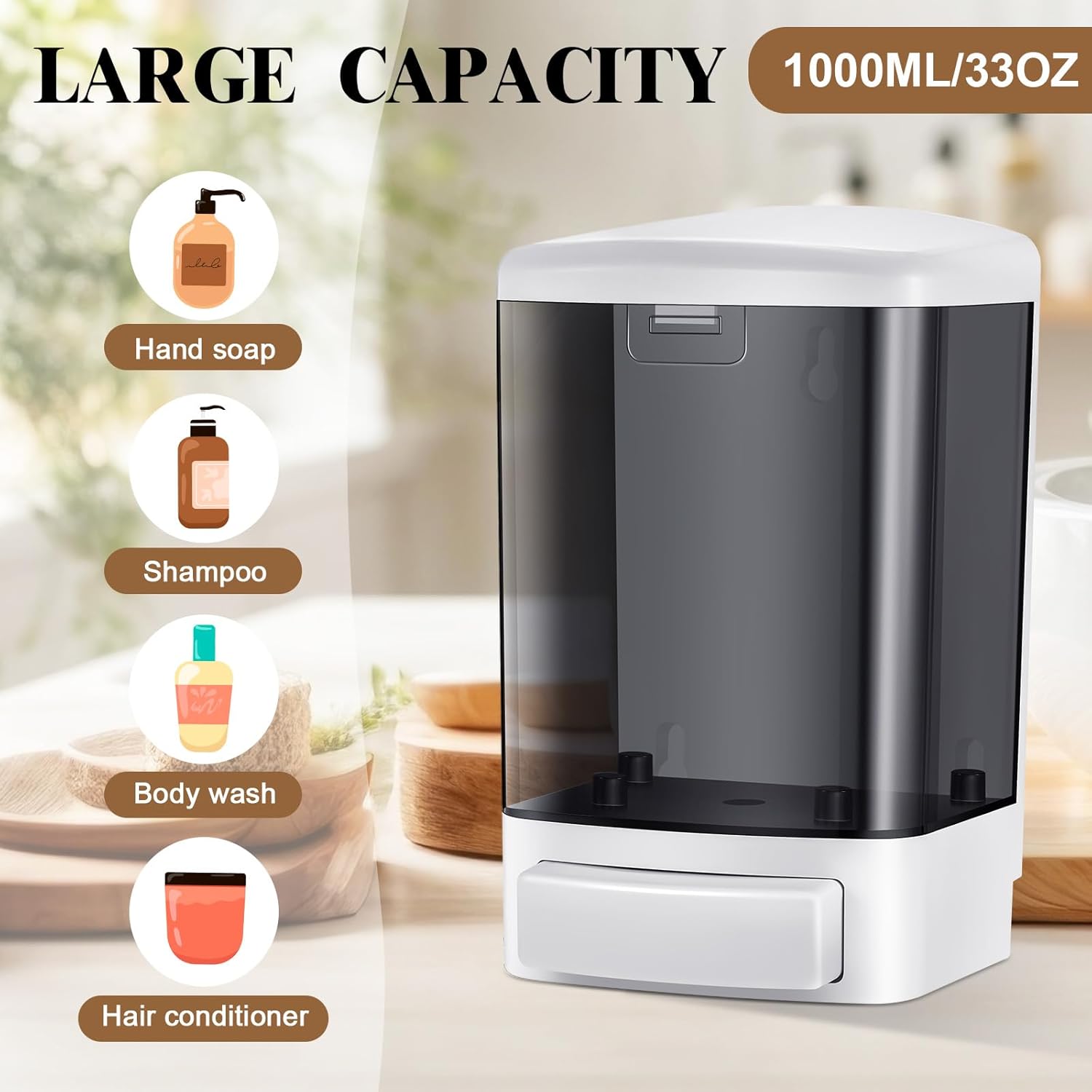 Hushee 4 Pcs Plastic Wall Mounted Soap Dispenser Commercial Manual Soap Containers Wall Dispenser