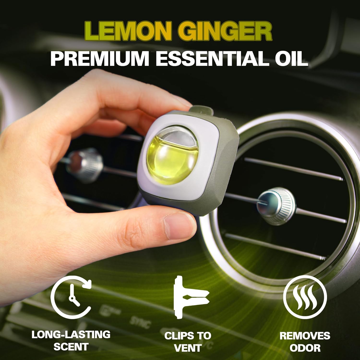 Air Jungles Lemon Ginger Scent Car Air Freshener Clip, 6 Vent Clips, 4ml Each, Long Lasting Air