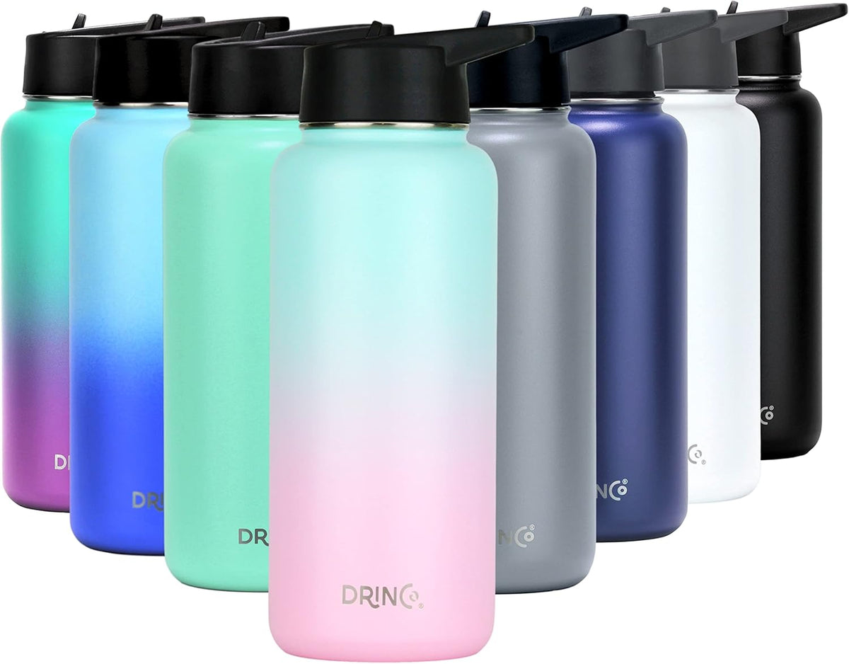 DRINCO Stainless Steel Water Bottle Spout Lid Vacuum Insulated Double Wall Water Bottle Wide Mouth
