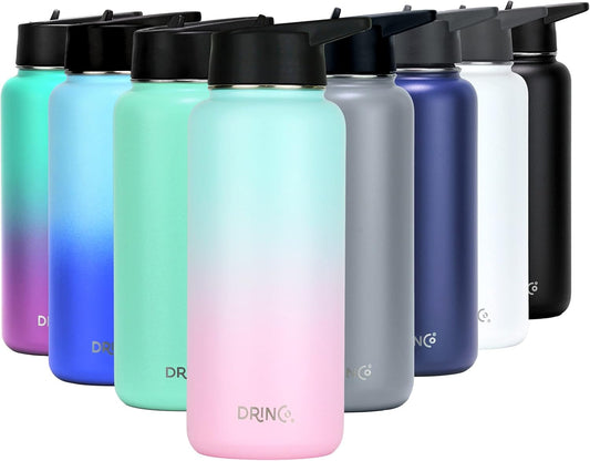DRINCO Stainless Steel Water Bottle Spout Lid Vacuum Insulated Double Wall Water Bottle Wide Mouth