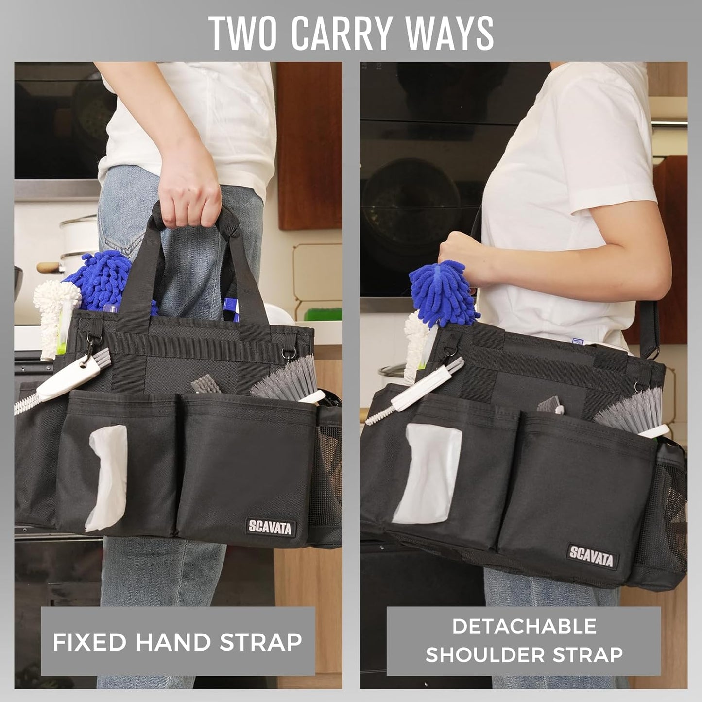 Compact Wearable Cleaning Caddy, Small Supplies Organizer with Handle & Shoulder Straps for