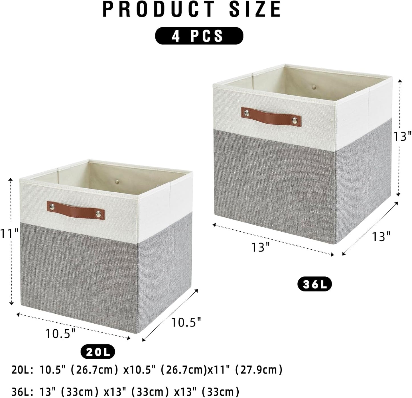 Collapsible Fabric Storage Cube Bins with 2 Reinforced PU Handles, Foldable Storage Organizer