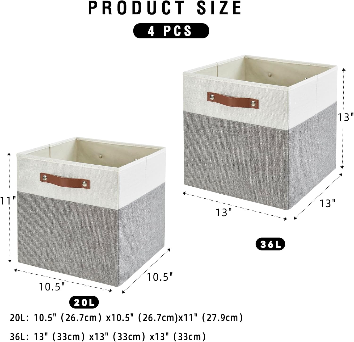 Collapsible Fabric Storage Cube Bins with 2 Reinforced PU Handles, Foldable Storage Organizer