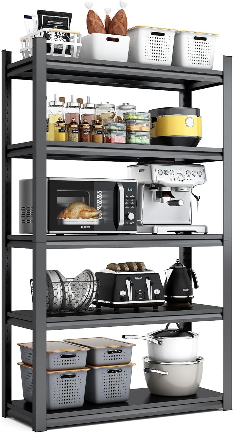 Heavy Duty Garage Shelving, Metal Storage Shelves, Adjustable 5 Tier Metal Shelving Unit