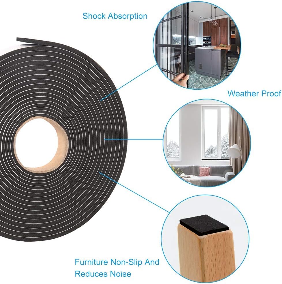 Seal Foam Tape,1/2 Inch W x 1/8 Inch T Weather Stripping for Door and Window,High Density Single