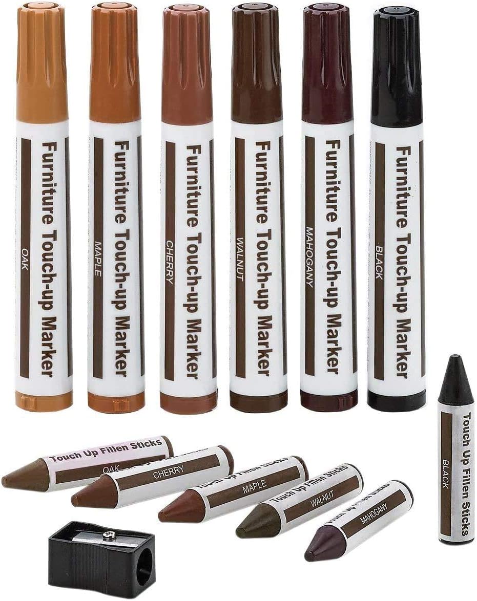 Furniture Repair Kit Wood Markers - Set of 13 - Markers and Wax Sticks with Sharpener Kit, for