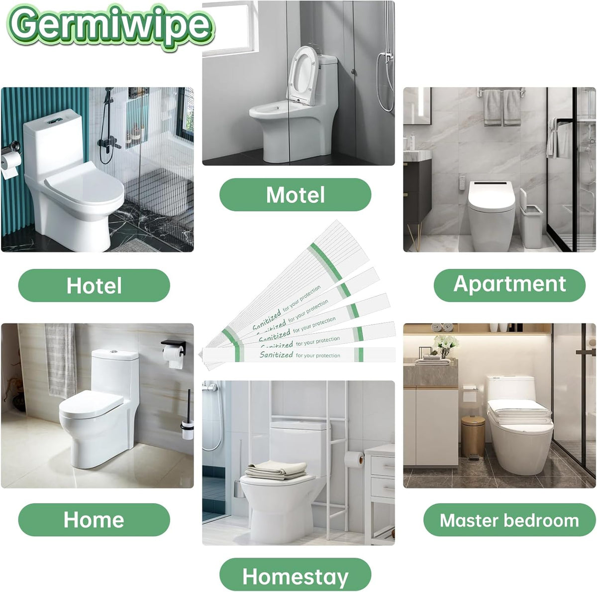 Germiwipe Printed Toilet Seat Bands,Toilet Strips,Hotel Essentials Paper Toilet Seat band for