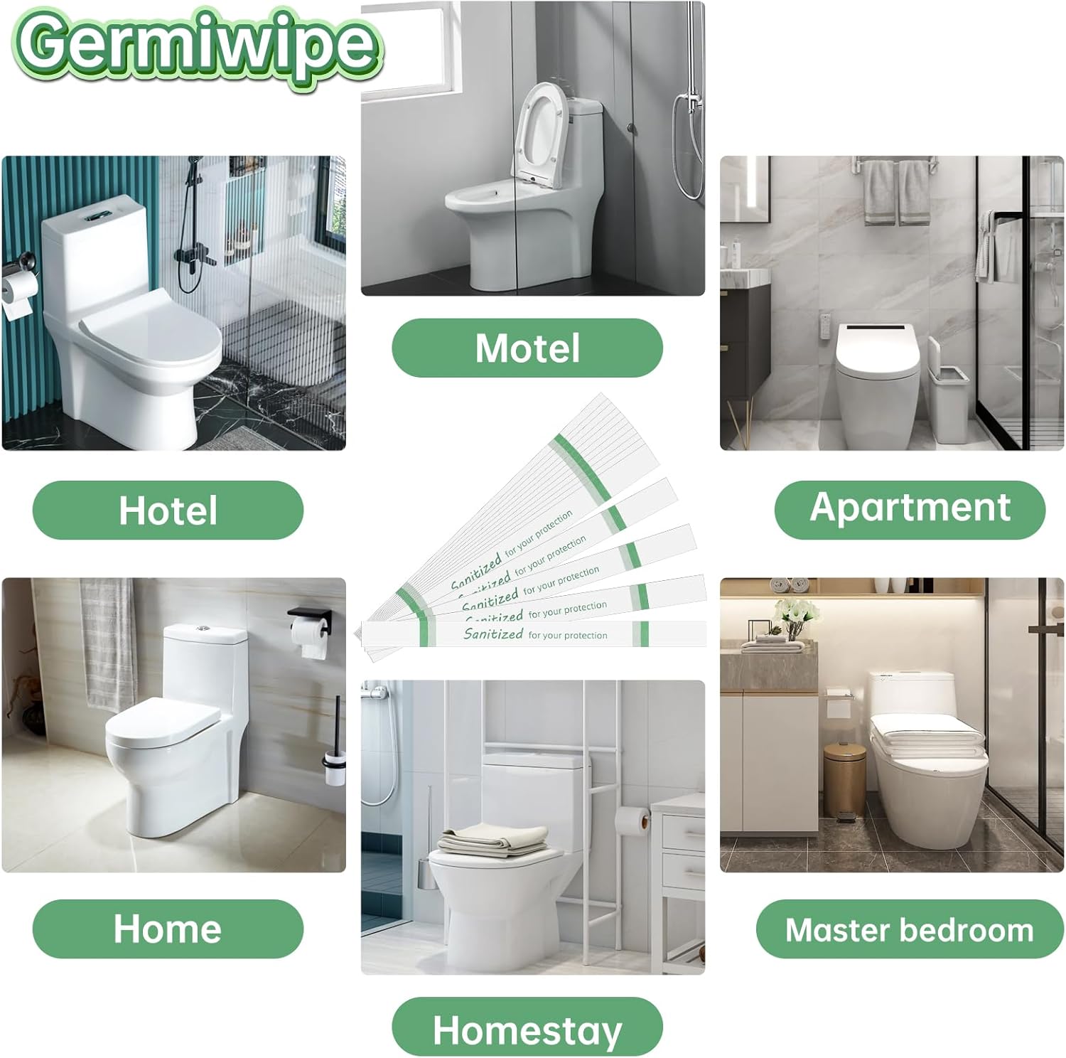 Germiwipe Printed Toilet Seat Bands,Toilet Strips,Hotel Essentials Paper Toilet Seat band for