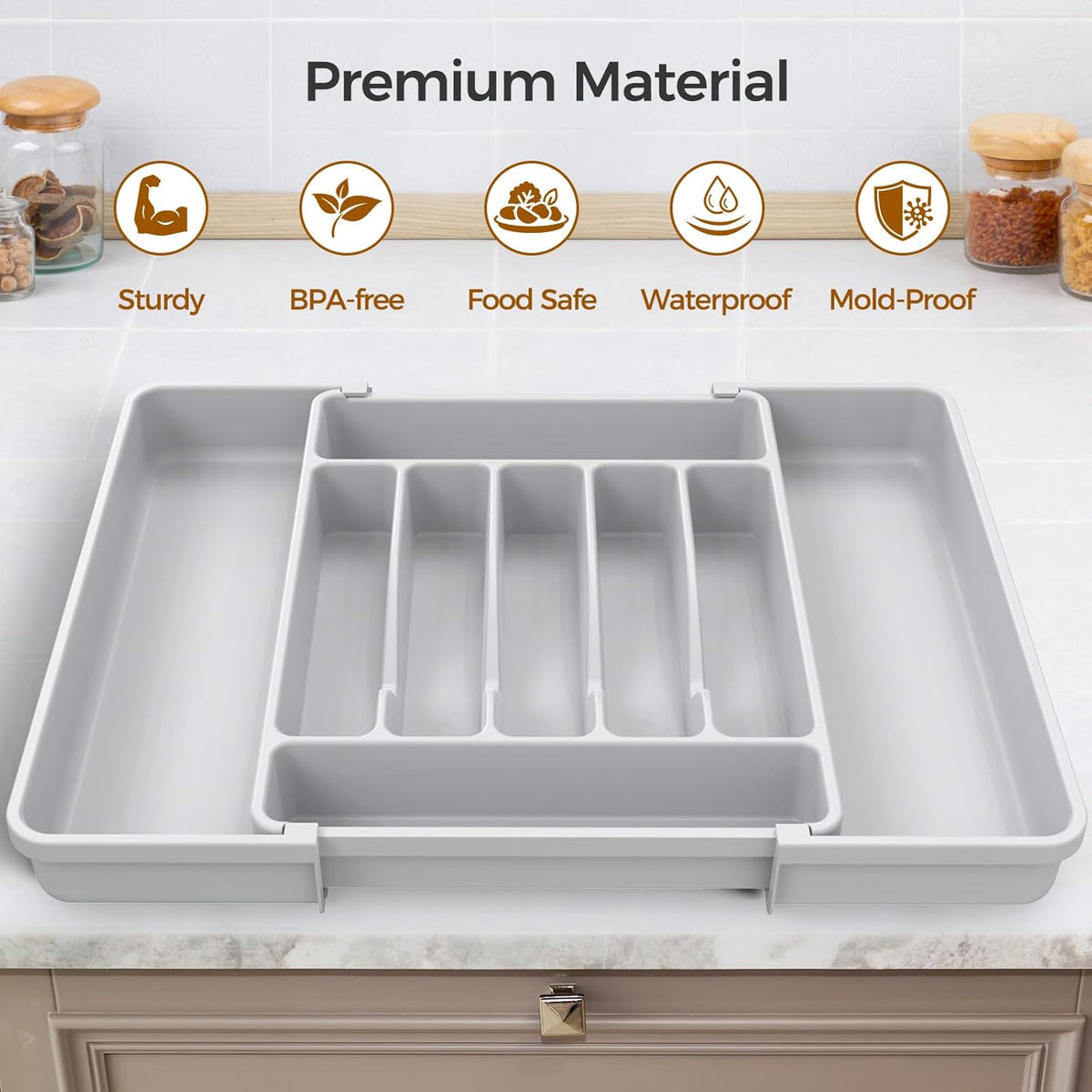 Extra Large Expandable Silverware Organizer, BPA-Free Food-Safe Cutlery Flatware Organizer, Kitchen