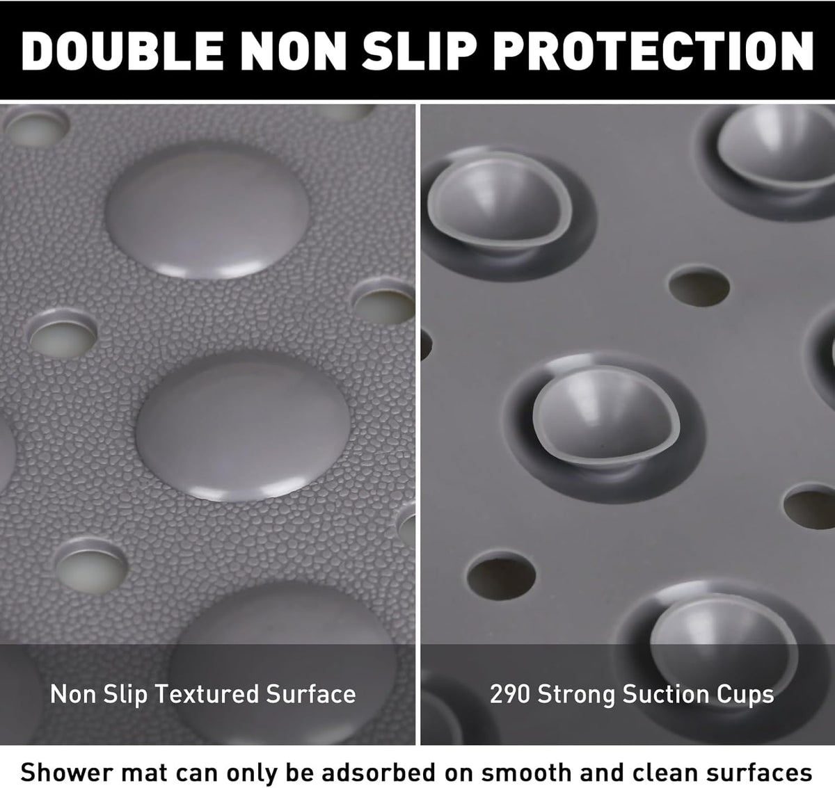 Shower Mat Non Slip: 35.4 x 23.6 Inch Extra Large TPE Shower Mats for Inside Shower - Anti Slip